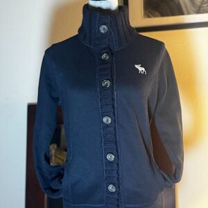 Abercrombie & Fitch Navy Button Cardigan Sweatshirt Moose Logo Funnel Neck Y2K M